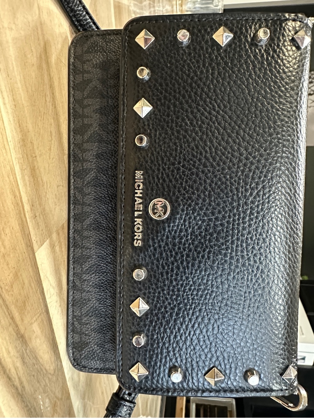 Michael Kors Black Studded Pebbled Leather Crossbody Wallet - Picture 4 of 4